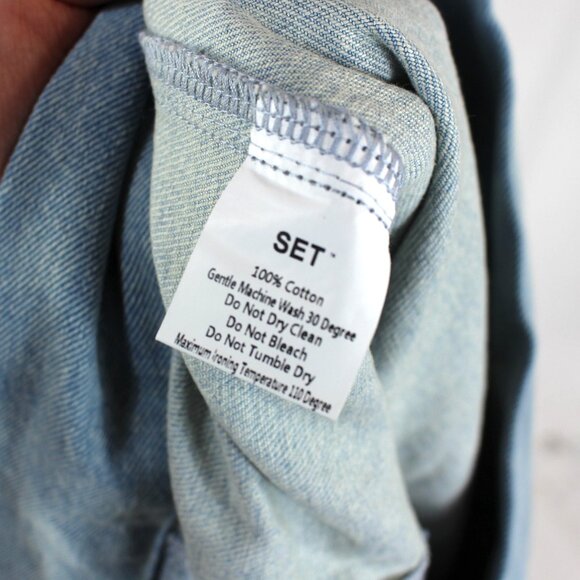 Set Active Two Tone Panel Detail Classic Mid Wash Blue Denim Trucker Jacket XL - Picture 7 of 7